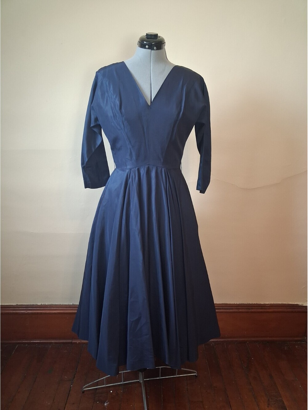 Vintage 1950s Dress Navy Formal Fit & Flare Authentic Vintage New Look Costume